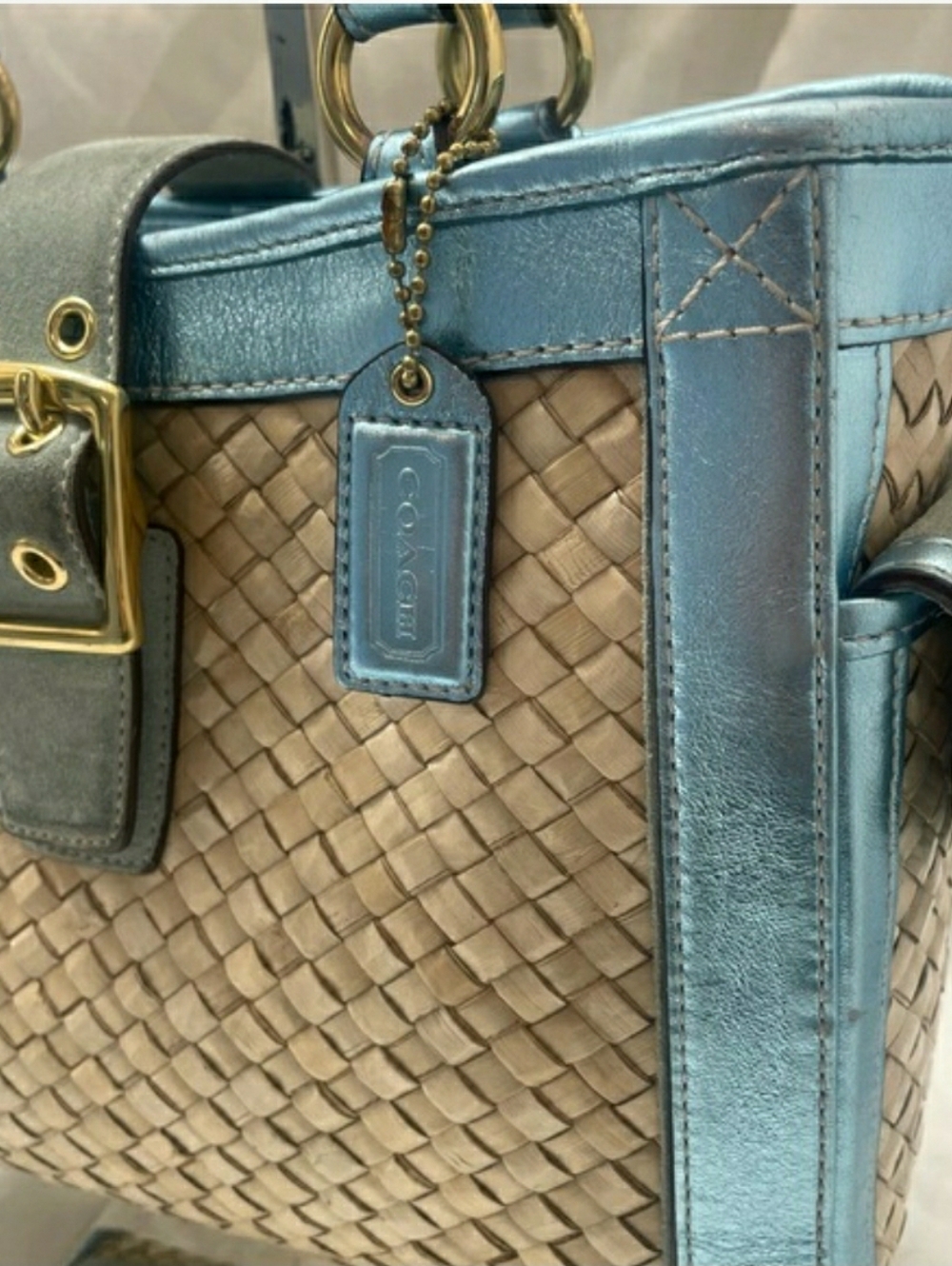 Coach Vintage Lt. Ed. Sea Foam Woven Boxy Tote Bag EUC - Picture 6 of 16